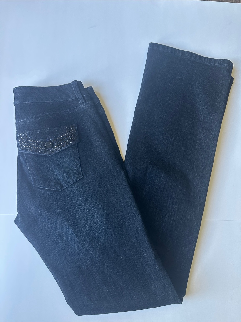 White House Black Market Dark Indigo Bootcut Jeans with Embellished Back Pocket